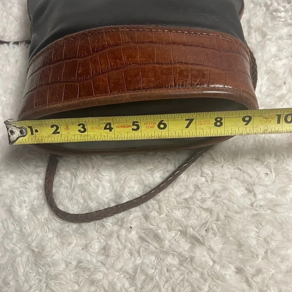 Brighton leather Black and Brown crocs print bucket style shoulder bag .